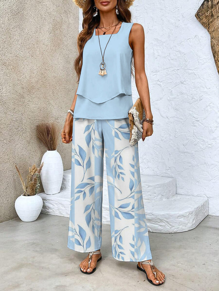 Women's Set – Sleeveless Blouse & Wide-Leg Pants – Light & Airy Design