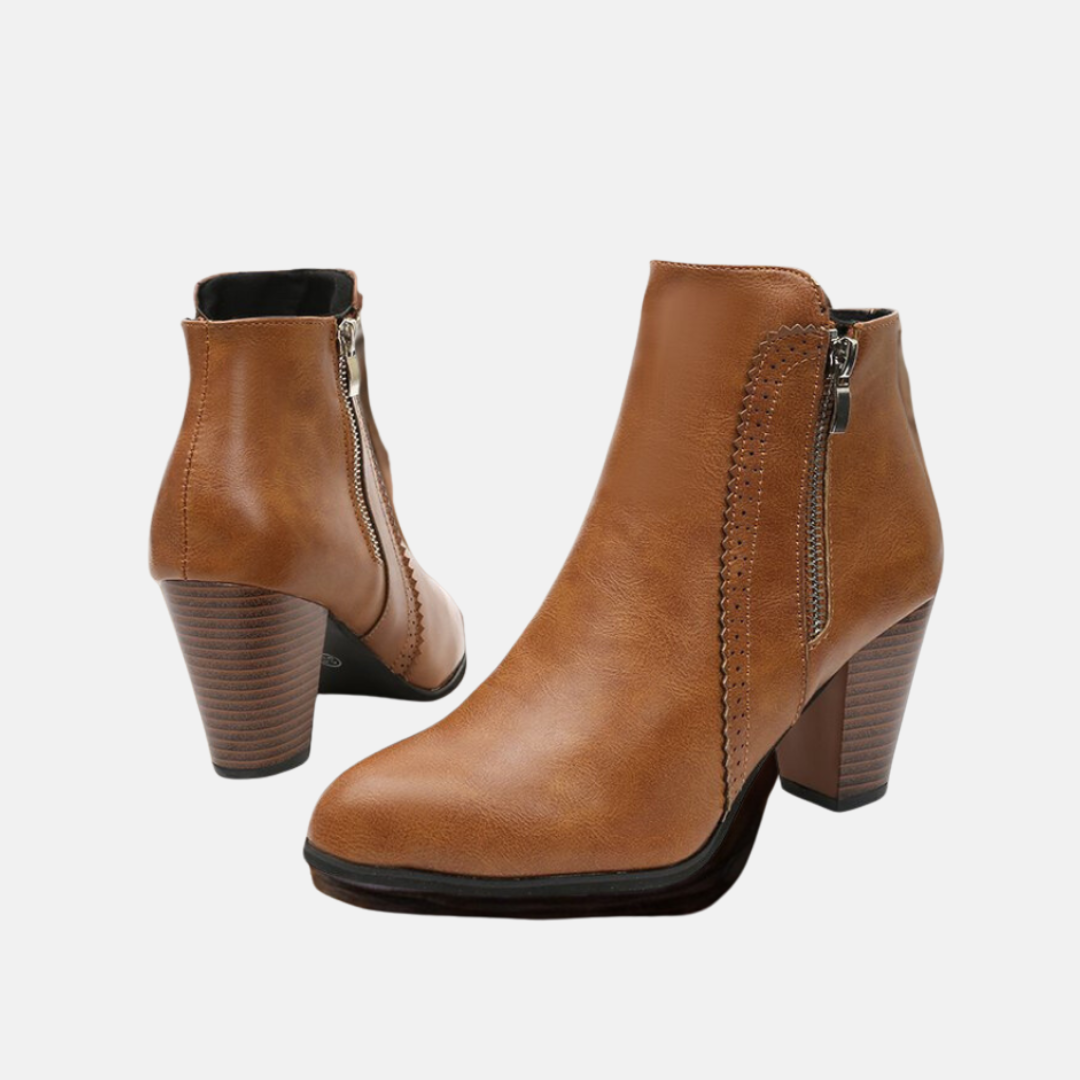 Faux Leather Almond Toe Zipper Ankle Boots