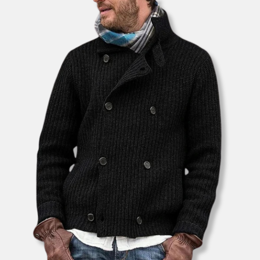 Relaxed Fit Double-Breasted Wool Blend Knitted Jacket