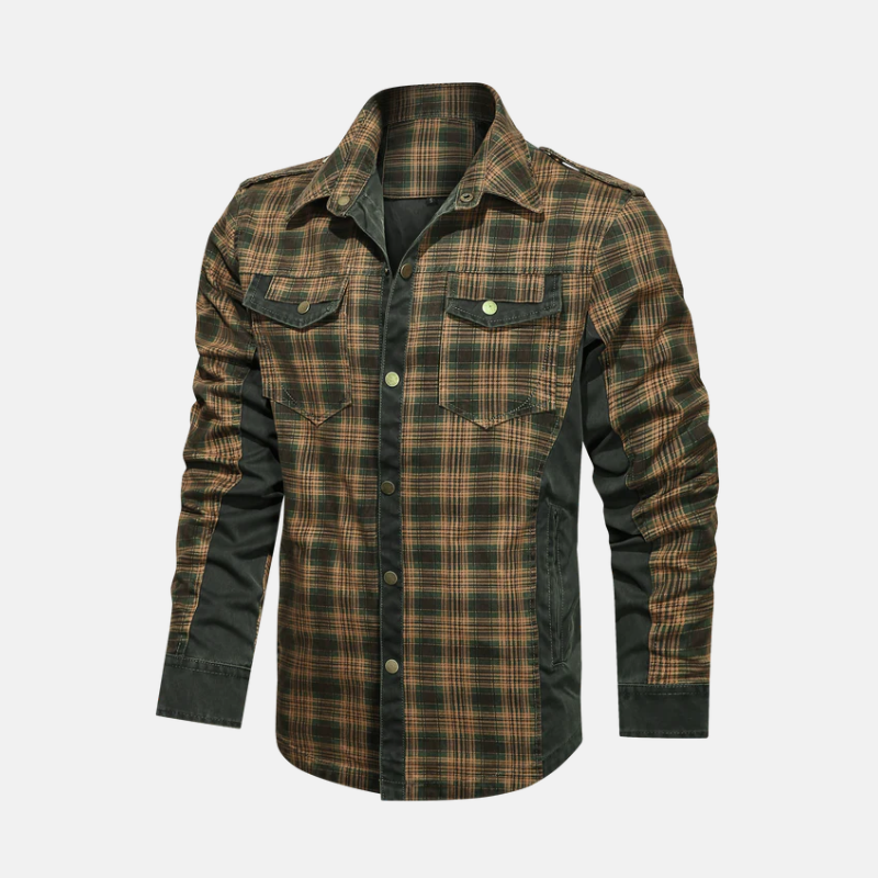 Hip Length Woven Plaid Shirt Jacket