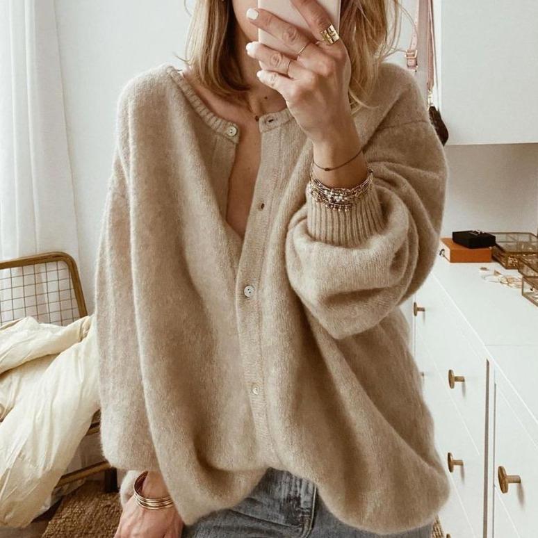 Oversized Ribbed Wool Knit Cardigan
