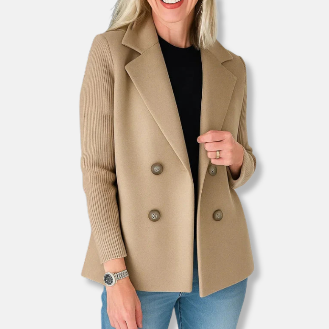 Double-Breasted Tailored Ribbed Knit Blazer