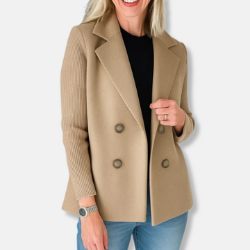 Double-Breasted Tailored Ribbed Knit Blazer