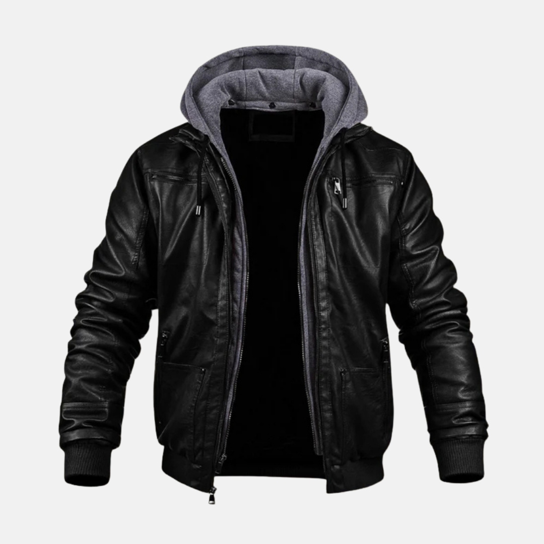 Diamond-Quilted Hooded Faux Leather Jacket