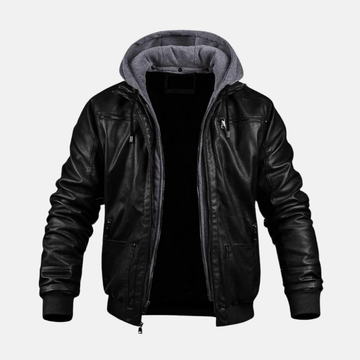 Diamond-Quilted Hooded Faux Leather Jacket