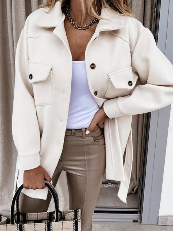 Dame Skjortejakke - Oversized Pasform - Knappet Front - Casual Lag-På-Lag Look
