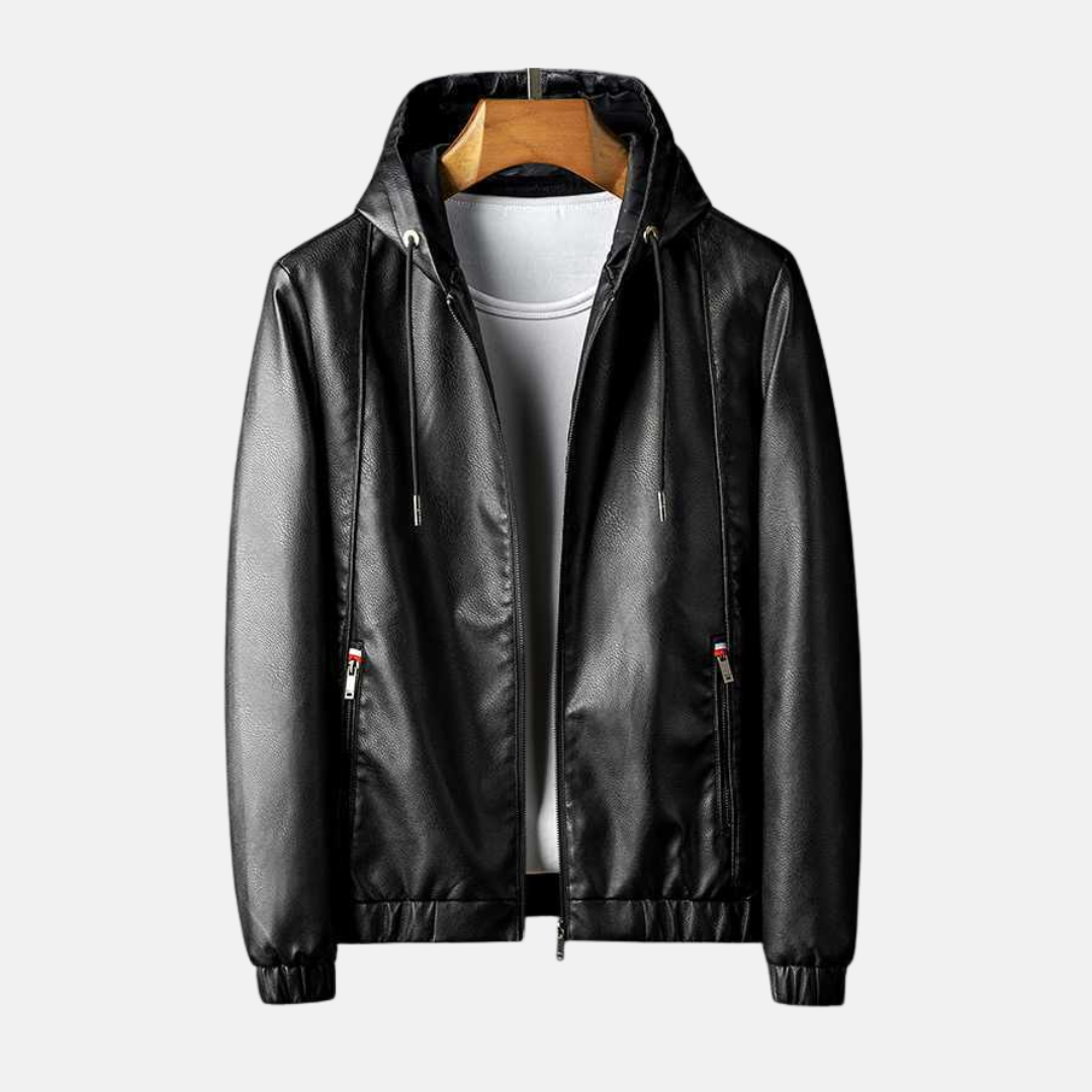 Faux Leather Relaxed Fit Hooded Jacket