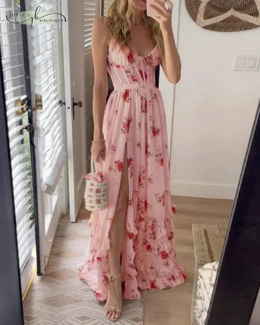 Spaghetti Strap Deep Neckline Maxi Dress