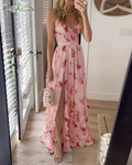Women's Maxi Dress - Sleeveless with Spaghetti Straps - Deep Neckline - Elegant Cut