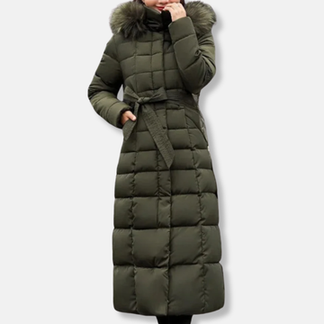 Quilted Belted Fur Hood Insulated Coat