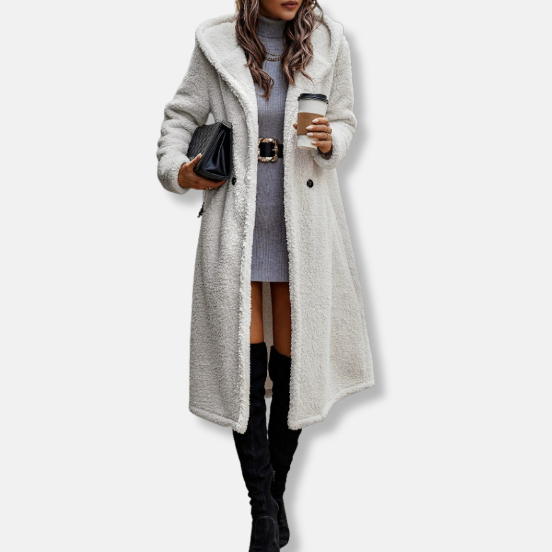 Plush Hooded Relaxed Fit Long Coat