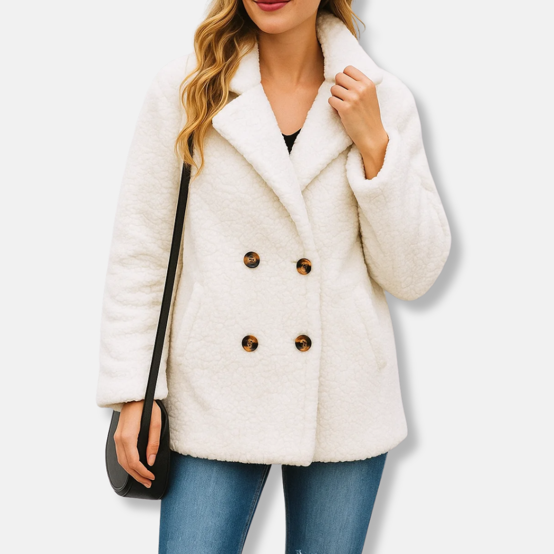 Relaxed Fit Double-Breasted Sherpa Jacket