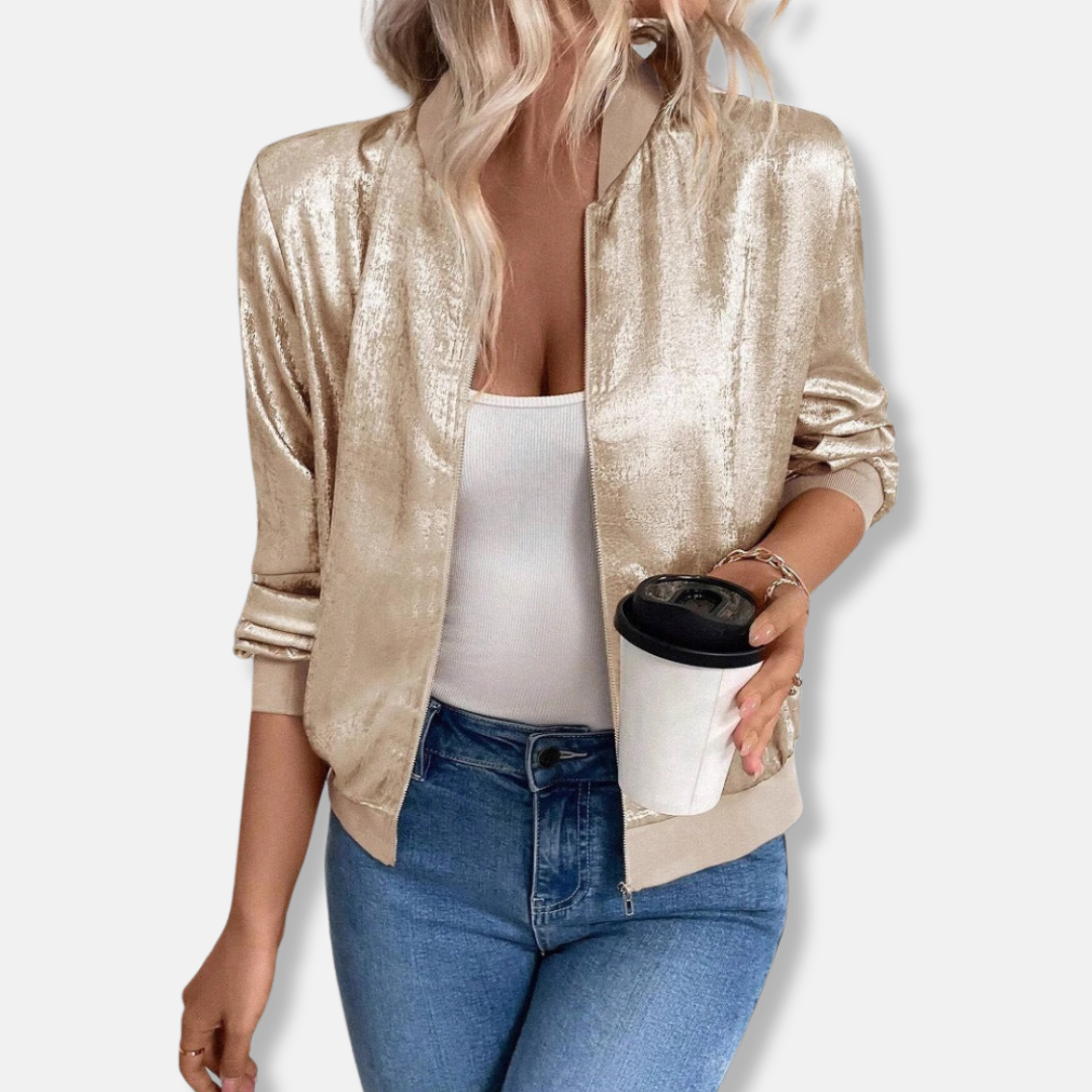 Satin Finish Relaxed Fit Bomber Jacket