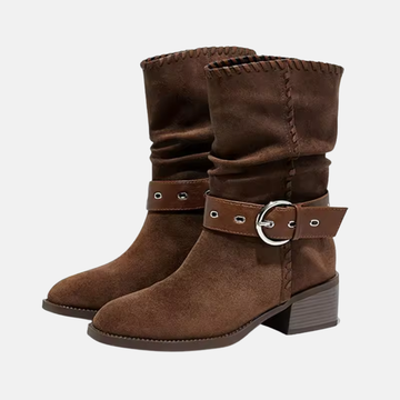 Faux Suede Slouchy Mid-Calf Block Heel Boots