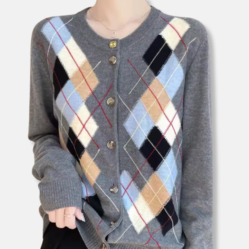 Knit Argyle Button Front Cardigan Sweater