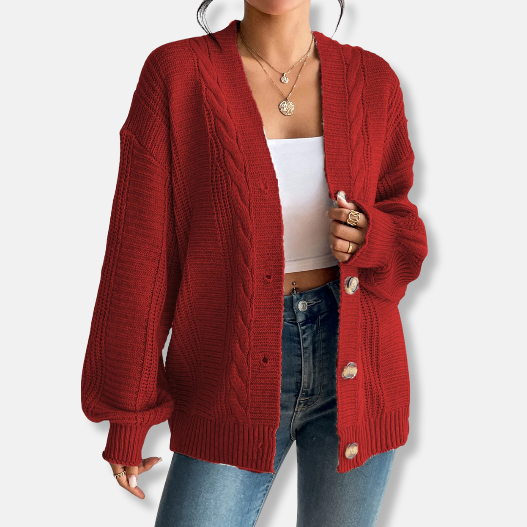 Oversized Cable Knit Wool Cardigan