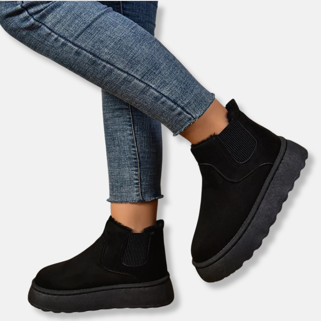 Synthetic Suede Chunky Platform Ankle Boots