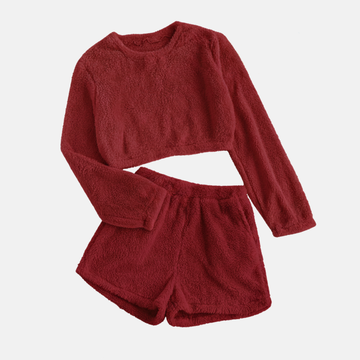 Textured Plush Cropped High-Waisted Loungewear Set