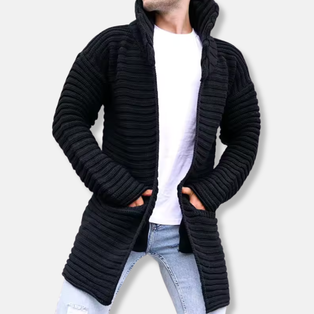 Wool Ribbed Turtleneck Knitted Cardigan