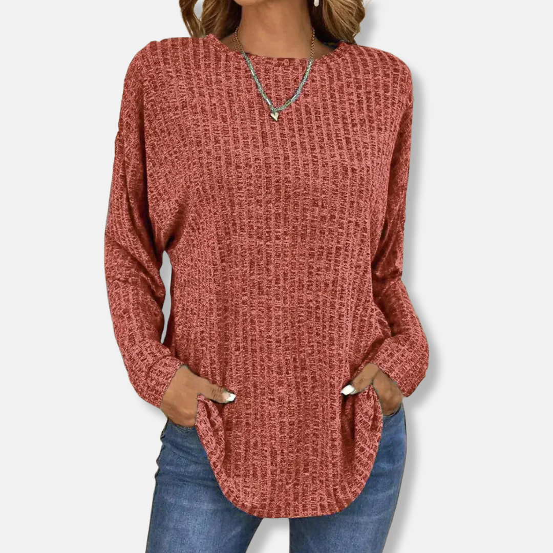 Ribbed Knit Relaxed Fit Pullover Top