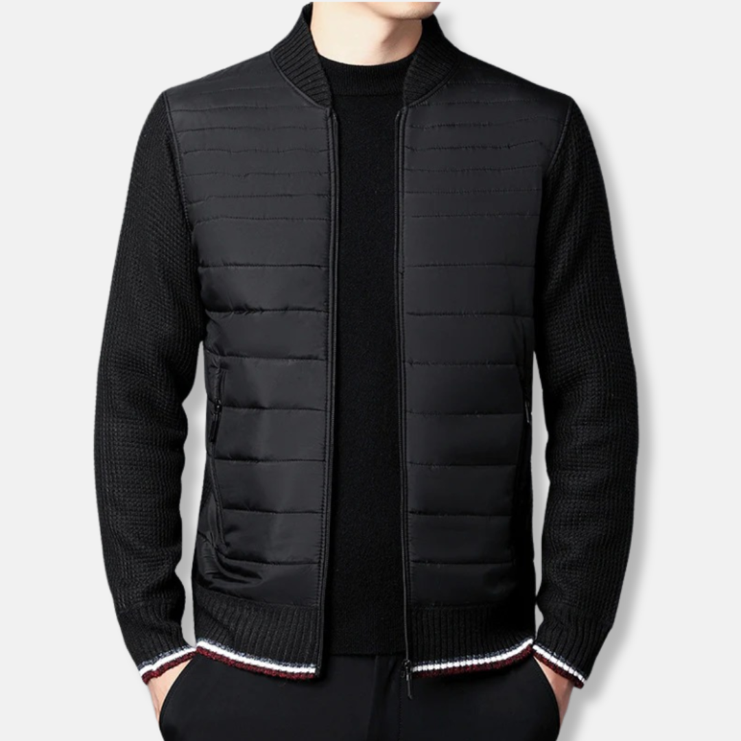 Padded Hip Length Ribbed Stand Collar Jacket