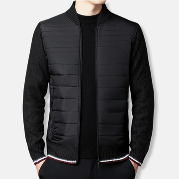Padded Hip Length Ribbed Stand Collar Jacket