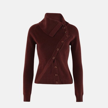 Ribbed Wool Asymmetrical Collar Knit Top