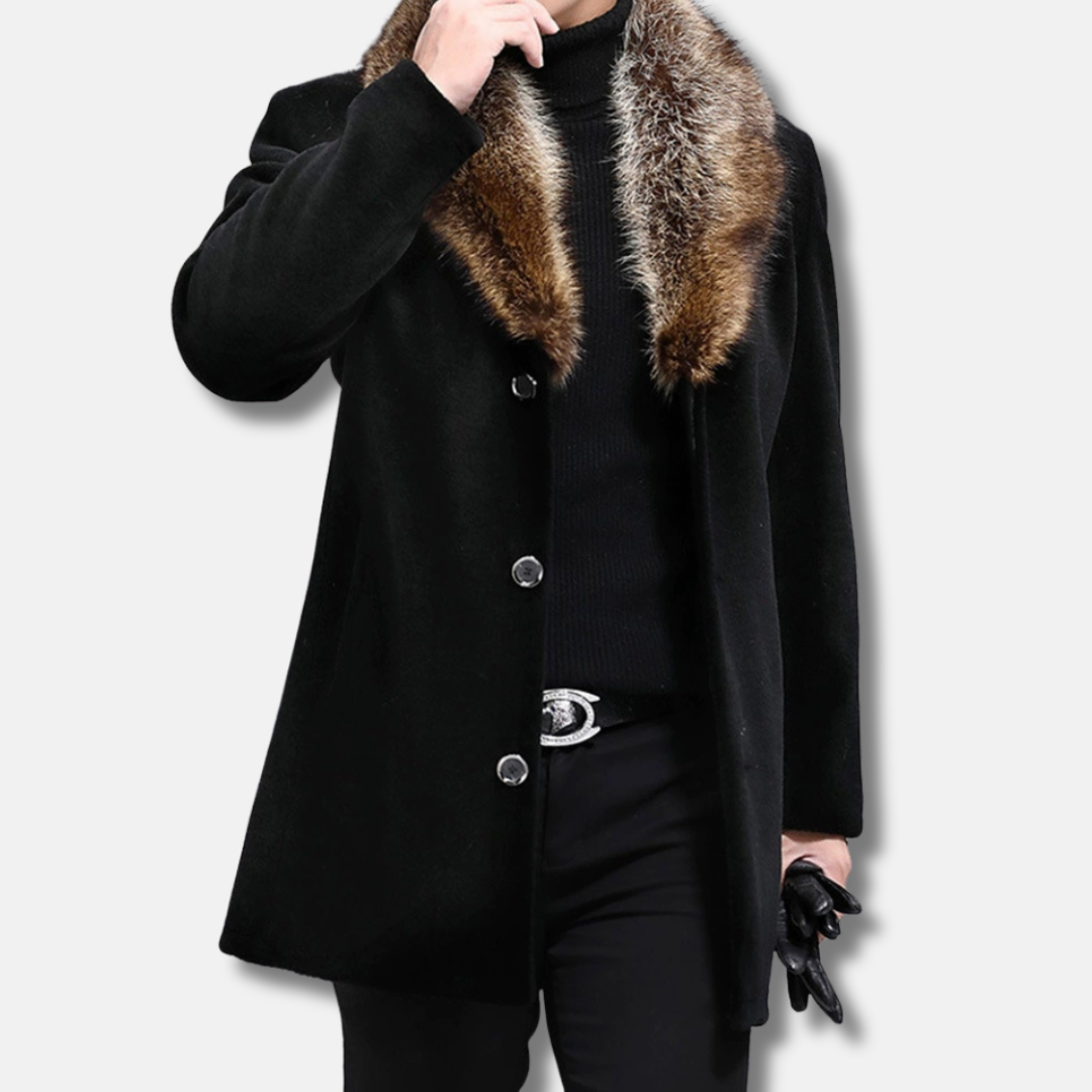 Wool Blend Shaggy Fur V-Collar Coat