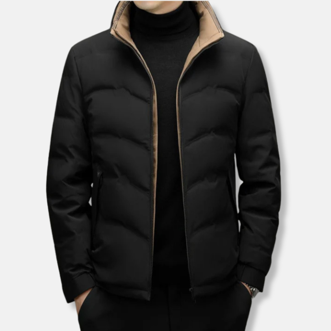 Zipper Pocket Quilted Chevron Stand-Up Collar Jacket