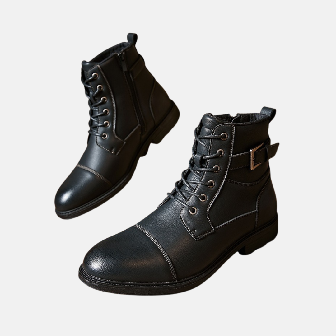 Faux Leather Lace-Up Side Zip Ankle Boots