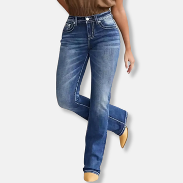 Contrast Stitching Mid-Rise Bootcut Jeans