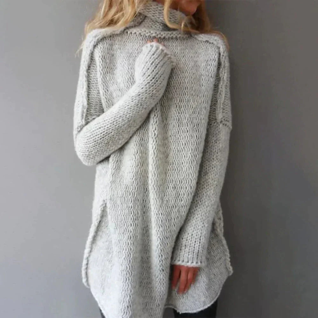 Chunky Wool Blend High Neck Tunic Sweater
