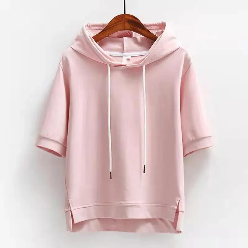 Isla Cotton Short-Sleeve Hoodie | Relaxed Fit Hip-Length Hoodie