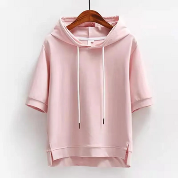 Isla Cotton Short-Sleeve Hoodie | Relaxed Fit Hip-Length Hoodie
