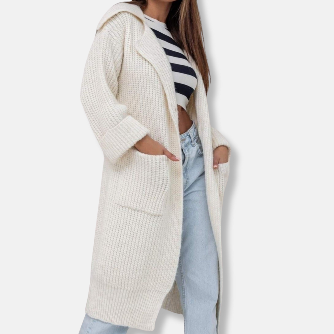 Hooded Wool Blend Oversized Knit Coat