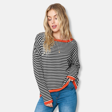 Relaxed Fit Striped Drop Shoulder Sweater