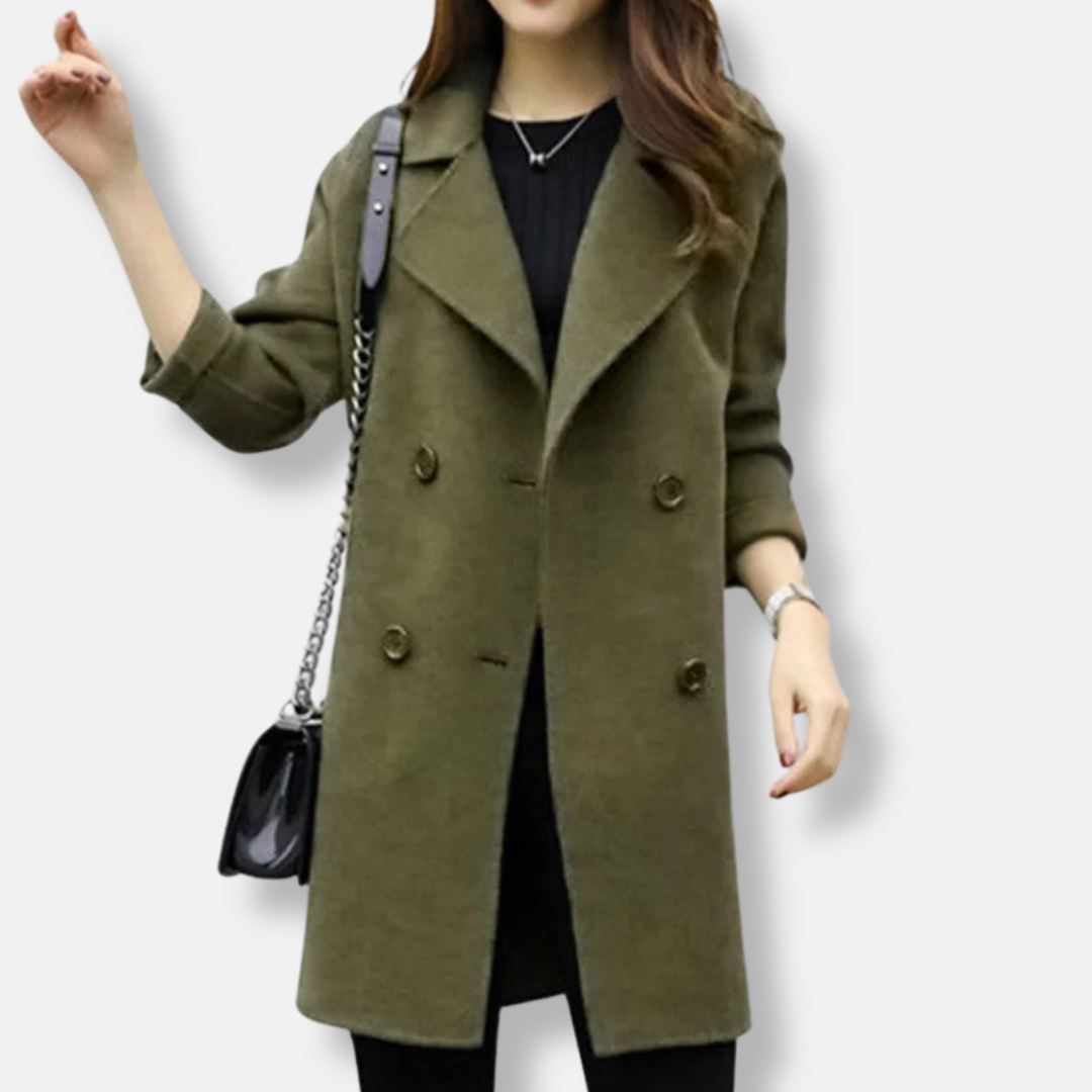 Wool Double Breasted Mid-Thigh Coat
