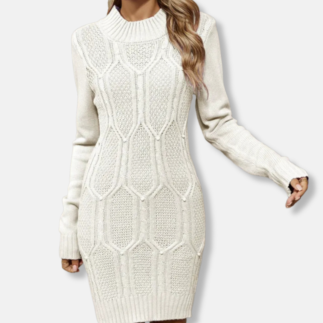 Textured Mock Neck Slim Fit Knit Dress