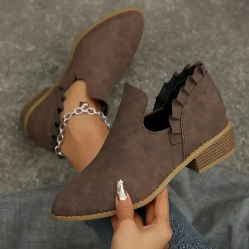 Ruffle Detail Non-Slip Slip-on Ankle Boots