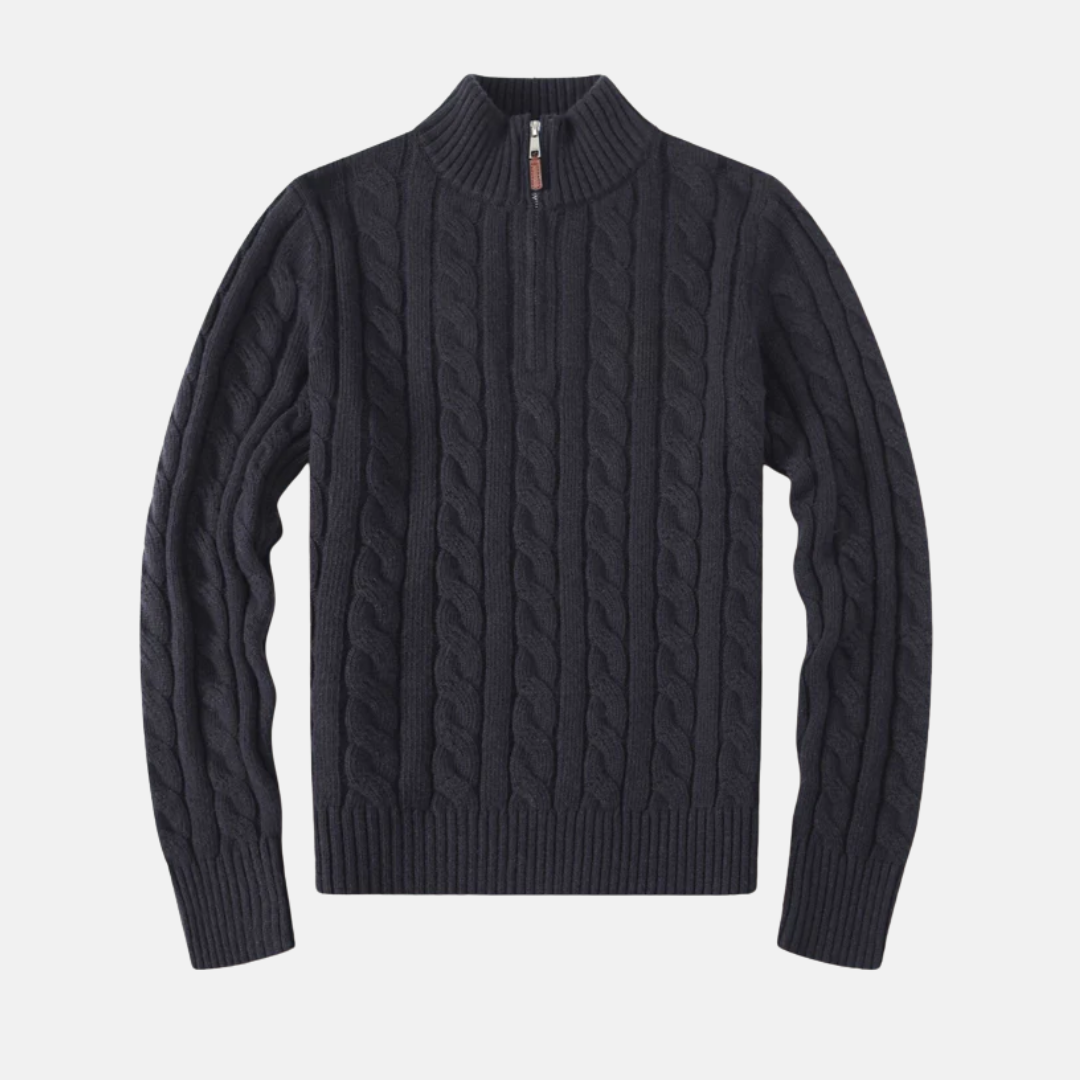 Cotton Blend Cable Knit Half-Zip Sweater