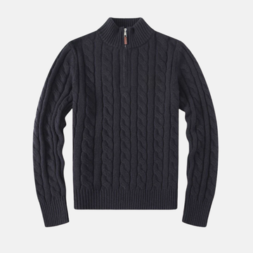 Cotton Blend Cable Knit Half-Zip Sweater