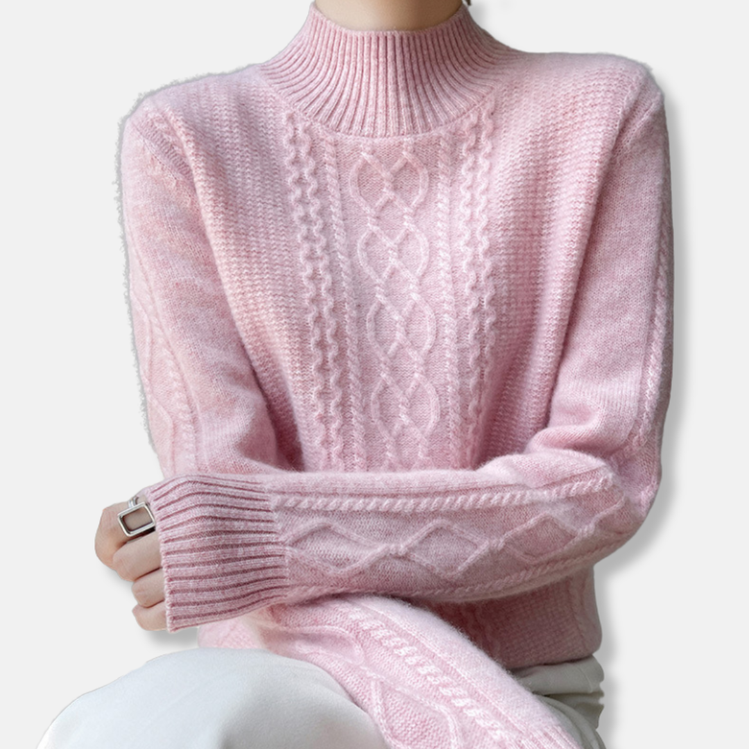 Soft-Touch Cable Knit Mock Neck Sweater