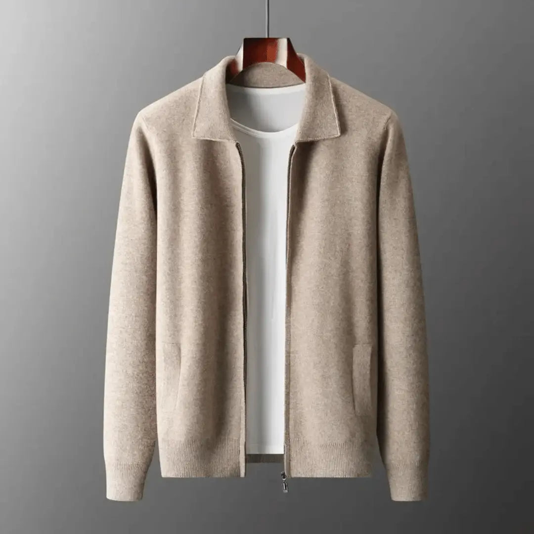 Emiliano Wool Zip-Up Cardigan | Relaxed Fit Collared Cardigan