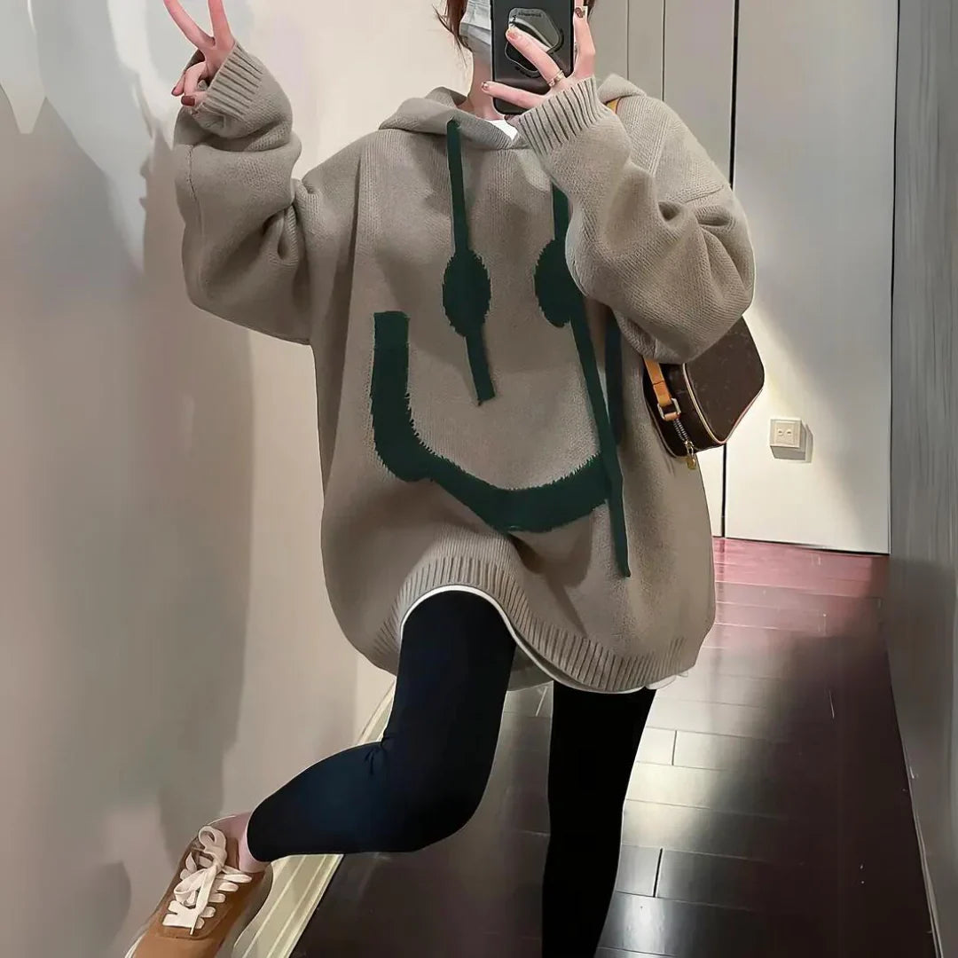 Graphic Smiley Face Oversized Fit Hoodie