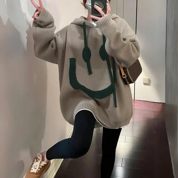 Graphic Smiley Face Oversized Fit Hoodie