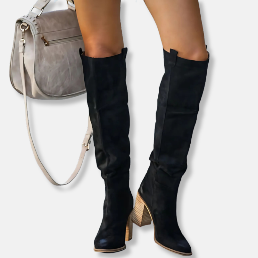 Faux Suede Knee-High Chunky Heel Boots