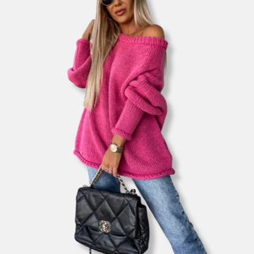 Chunky Knit Oversized Off-Shoulder Balloon Sleeve Sweatshirt