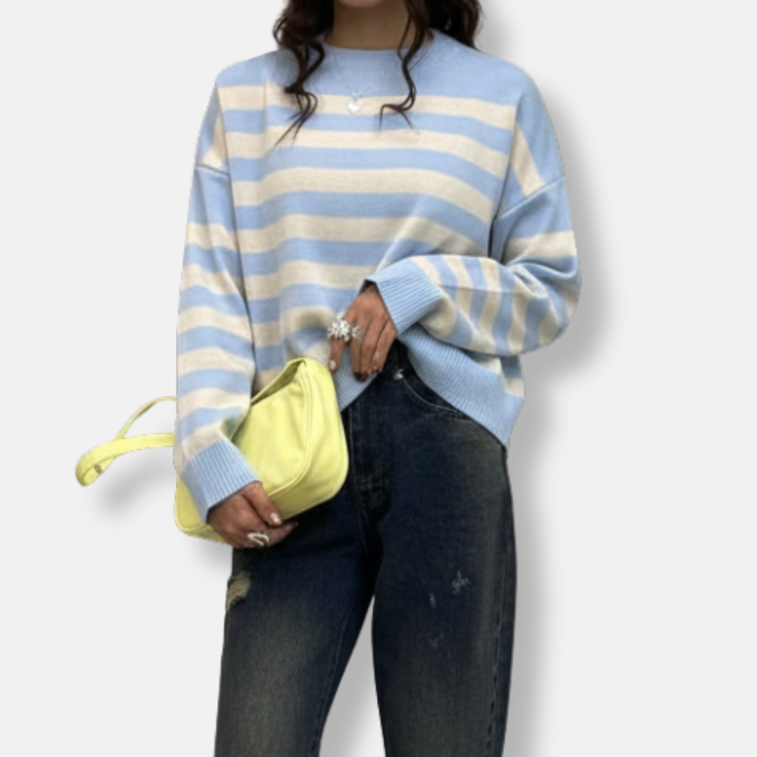 Striped Loose Fit Knit Pullover Sweatshirt