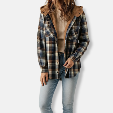 Hooded Plaid Sherpa-Lined Cotton Blend Shacket