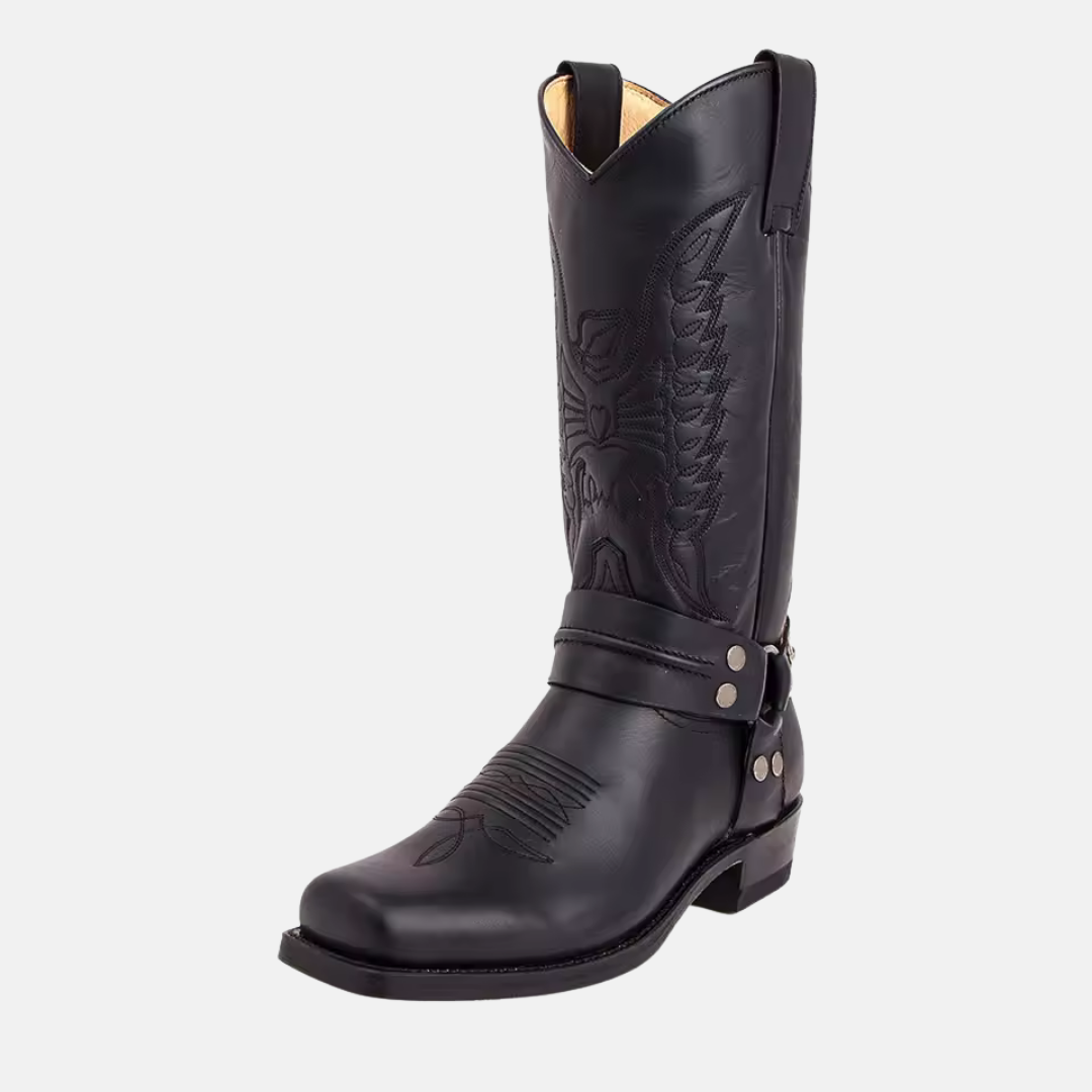 Leather Embroidered Western Harness Boot